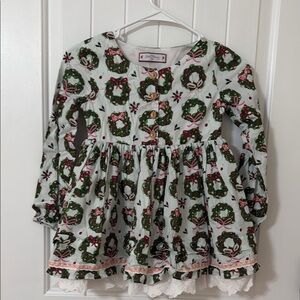 SweetHoney Festive Wreath Dress - Green and White